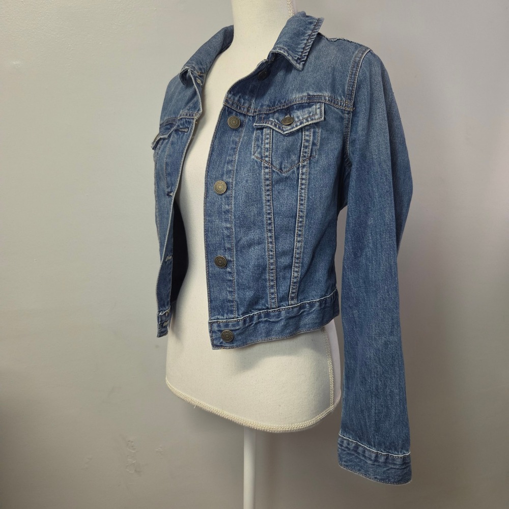 Old‎ Navy Denim Jacket Womens Small Blue Jean Cropped Trucker Classic Casual